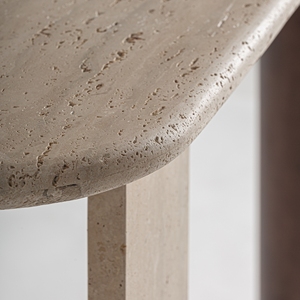 Table console moderne en pierre de travertin naturel avec base en bois de manguier massif |   Console de luxe pour entrée et couloir - Product Image 3