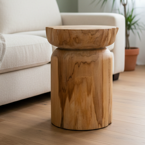 ARTERRA Luxury Warehouse and Hotel Use Rustic Teak Natural Cylinder <b>Stool</b> Handcrafted Wood Seating Choice - Product Image 4