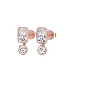 Boucles d'oreilles pendantes en or rose 9 carats avec diamants de laboratoire taille radiante et taille ronde, 2,60 CTW - Product Image 2