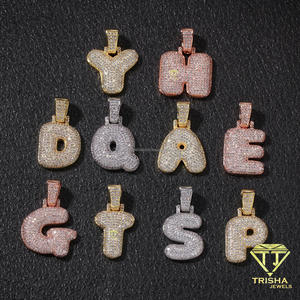 Pendentif Lettre Bulle Personnalisé en Moissanite VVS, Breloque Initiale en Moissanite, Pendentif Alphabet Moissanite Iced Out - Product Image 6