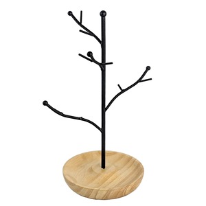 Wooden Base Jewelry <b>Tree</b> Stand with Black Metal <b>Branches</b> for Necklaces Earrings Bracelets Organizers - Product Image 3