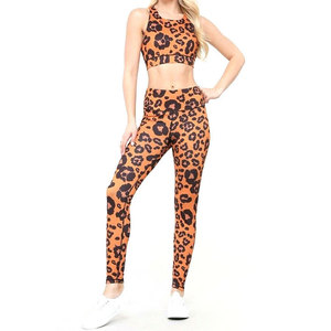 Custom Women Leopard Print Yoga Set High Waist Leggings Sports Bra 2 Piece Activewear Fitness Workout Gym <b>Clothing</b> Set - Product Image 5