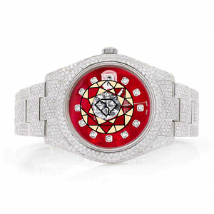 Luxury Stainless Steel Diamond <b>Watch</b> Red Dial Analog Quartz Unisex Deployment Clasp 40mm Round <b>Case</b> - Product Image 1