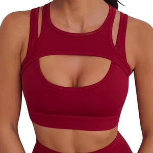 Sujetador deportivo de talla grande para mujer con logo recortado en la parte delantera, de alto impacto para fitness, yoga, gimnasio, entrenamiento, ropa deportiva elegante, top con logo personalizado - Product Image 4
