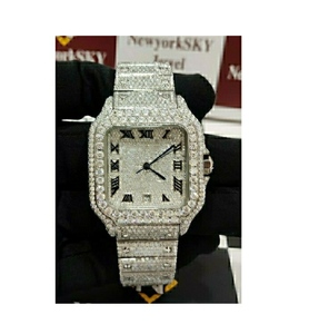 Montre élégante en moissanite pour femme, montre-bracelet en moissanite sertie à la main, montre en moissanite haut de gamme pour homme et femme par un vendeur indien - Product Image 1