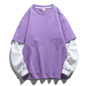 2025 Otoño Invierno suéter sólido hombres cuello redondo pulóver inferior sudadera manga empalmada contraste Color sudadera - Product Image 5