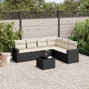 Conjunto de Sofás de Jardín de Ratán PE Negro con Patas Ajustables Grandes - Product Image 1