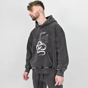 Nouveau design 2026 – Sweat à capuche décontracté pour homme, gris délavé, imprimé vieilli, personnalisable OEM, brodé – Prix usine, vente en gros - Product Image 2