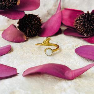 Mermaid Tail Design <b>ring</b> Moonstone <b>Rings</b> Gold plated <b>Brass</b> Open <b>Rings</b> for Women - Product Image 1