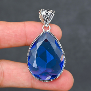 Magnifique pendentif en Tanzanite synthétique, très demandé, en argent sterling 925, fait main, bijou statement, cadeau pour femme - Product Image 1