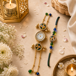 Radha Krishna Bhaiya Bhabhi Rakhi Set Designer Traditional Couple Bracelet Festive Gift Combo for Raksha Bandhan Celebration - Product Image 3