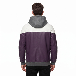 Sudadera con Capucha de Cuero Genuino para Hombre, con Cierre, para Moda Urbana, Manga Larga con Bolsillos - Product Image 2