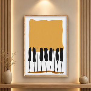 Peinture murale abstraite minimaliste moderne, faite à la main, peinte à la main, avec des touches de piano dorées, cadre en toile acrylique pour la décoration de la maison - Product Image 1
