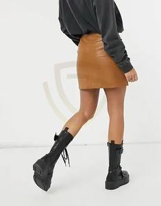 Jupe en cuir pour femmes professionnelles, décontractée, brillante, confortable, taille haute, écologique, antibactérienne, en cuir de vachette - Product Image 2