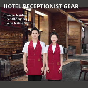 Delantal unisex de poliéster rojo con cierre de botón y bolsillos para uniforme de camareros de restaurante y bar - Product Image 6