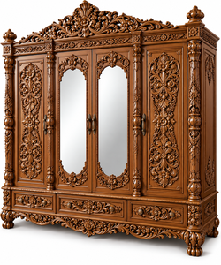 Lit à baldaquin rond de luxe antique Maharaja avec piliers, lit à baldaquin rond en bois sur mesure, mobilier de chambre à coucher de style palais royal - Product Image 6
