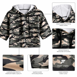 Sudadera con capucha corta de camuflaje para mujer al por mayor, de manga corta, estilo oversize, streetwear, con estampado de camuflaje, con logo personalizado - Product Image 4