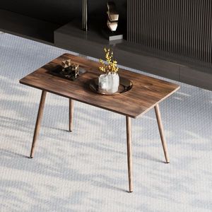 47\" Modern Minimalist Walnut-Colored MDF Dining <b>Table</b> with Metal Legs <b>Small</b> Sized Computer & Office Desk for <b>Kitchen</b> Use - Product Image 1