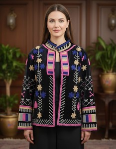 Velvet Suzani Elegent Embroidered free size <b>jacket</b> <b>in</b> bohemian traditional floral paisley for <b>Women</b> for all seasons - Product Image 1