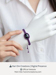 กำไลข้อมือมาคราเม่สีม่วงทำมือ ประดับด้วยพลอยเจียระไน ปรับขนาดได้ สไตล์โบโฮ เชือกเคลือบแว็กซ์ เครื่องประดับมินิมอล ขายส่ง - Product Image 4