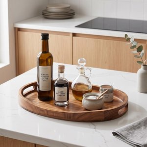 Bandeja de Almacenamiento Ovalada de Madera, Diseño Clásico, Uso en Cocina, de Una Sola Capa, Multifuncional, Apta para Lavavajillas, Recipiente para Alimentos con Acabado Pulido - Product Image 1