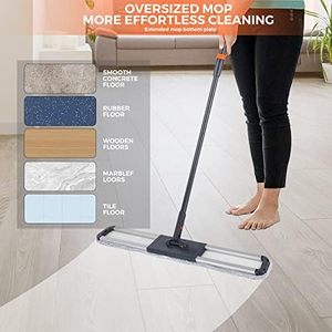 Mopa Plana Reutilizable de Alta Resistencia con Mango Largo de Aluminio y Hilo de Algodón Industrial Comercial Codificado por Colores, con Sistema de Autoescurrido para Limpieza de Suelos - Product Image 2