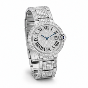 Reloj de Lujo de Alta Calidad con Incrustaciones de Moissanita, Acero Inoxidable, Esfera con Números Romanos, Unisex, Cuarzo, Resistente al Agua 3BAR - Product Image 1