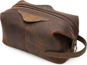 Bolsa de Cuero Genuino de Gran Capacidad, Estilo Vintage, con Cierre, para Hombre, Organizador de Artículos Esenciales de Viaje, para Cosméticos y Maquillaje - Product Image 6