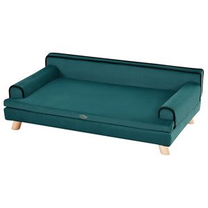 Divano Sostenibile per Cani di Taglia Grande, Morbido Letto per Animali Domestici con Gambe in Legno e Rivestimento Lavabile, Comodo per Dormire, Colore Teal - Product Image 1