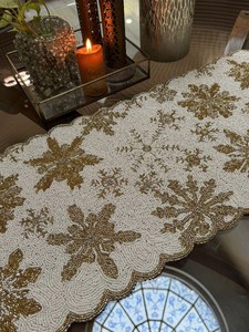 Luxury Embroidered Table <b>Runner</b> Floral Pattern Gold Beige Home Decor <b>Washable</b> Hand Wash - Product Image 2