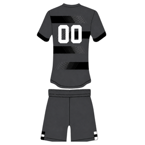 <b>Charcoal</b> Grey Black Rugby Jersey Shorts Set Short Sleeve Crew Neck Striped Team Uniform Custom Breathable Training Sportswear - Product Image 2