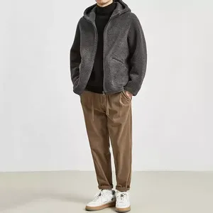 Vestes en sherpa pour hommes personnalisées, en toile unie avec fermeture éclair, col montant, logo sur le devant, style décontracté d'automne, look tendance, confortable - Product Image 3