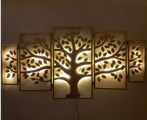 Décoration murale contemporaine en laiton en forme d'arbre avec éclairage arrière, cadre multicolore suspendu, style Art Déco, fait main pour la maison - Product Image 2