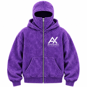 Sudadera con capucha premium con cremallera completa y efecto acid wash, estilo balaclava oversize, con logotipo personalizado, de tejido grueso, estilo streetwear - Product Image 5