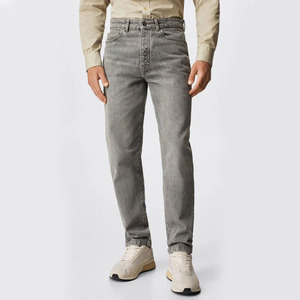 Men's Grey Washed Denim Regular Fit <b>Jeans</b> Comfort Casual Mid-Rise Straight Leg Premium High Quality Made Men Denim <b>Jeans</b> - Product Image 1