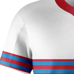 เสื้อเบสบอลสีขาวและสีแดง แต่งสีน้ำเงิน แขนสั้น แบบเสื้อทีมลายทาง สำหรับฝึกซ้อมและเล่นกีฬา - Product Image 5