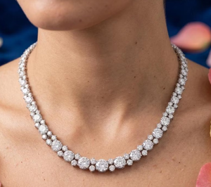 Luxury Moissanite <b>Statement</b> <b>Necklace</b> Round Brilliant Cut 925 Silver Prong Setting Women's Wedding Jewelry - Product Image 2