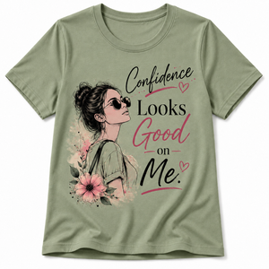 Camiseta de Manga Corta para Mujer, Cuello Redondo, Color Verde Oliva, con Estampado de Letras, Transpirable, 180g, Corte Regular Informal, 100% Algodón Jersey, Primavera - Product Image 1