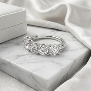 2.40 CTW Luxury Round Brilliant Cut Diamond Five-<b>Stone</b> Band Ring in Classic Prong Setting Elegant Band Fine Jewelry Statement - Product Image 2