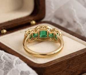 Anillos de Oro con Cinco Piedras de Esmeralda, Amatista y Circonita, Joyería de Compromiso con Gemas, Regalo para Mujer, Cristal Curativo - Product Image 3