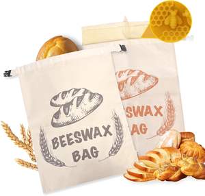 Lot de 2 sacs à <span class=keywords><strong>pain</strong></span> réutilisables XL pour <span class=keywords><strong>pain</strong></span> fait maison avec doublure amovible en coton et cire d'abeille, sacs de rangement 13x17 pouces - Product Image 1