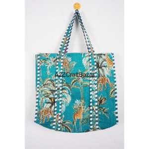 Bolso de Playa de Hombro con Asa Larga, Acolchado, de Algodón a Rayas, Hecho a Mano, Ecológico, Estilo Bohemio Indio, para Compras y Almacenamiento - Product Image 1
