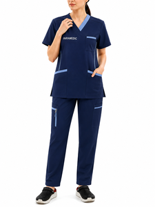 TANAZAINRA INTERNATIONAL Cotton 200G V-<b>Neck</b> Top and Drawstring Scrub Pant Scrub Set Premium Quick Drying Hospital Unisex Jersey - Product Image 1