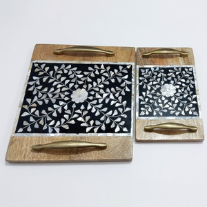 Bandeja de servir con incrustaciones de nácar, rectangular, de madera, con decoración de concha de nácar, para mesa de centro, otomana y hogar de lujo. - Product Image 6