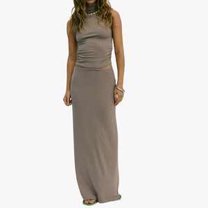 Trendy Long <b>Skirt</b> Two Piece Set Spring 2026 Women Clothes Fashion Soild Casual Mock Neck Top Printed Maxi <b>Skirts</b> Set for Women - Product Image 1
