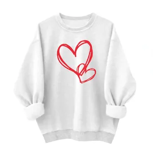 Custom Women White Heavyweight Fleece Crew neck <b>Sweatshirt</b> Red <b>Heart</b> Graphic Print Oversized Drop Shoulder Pullover Top - Product Image 1