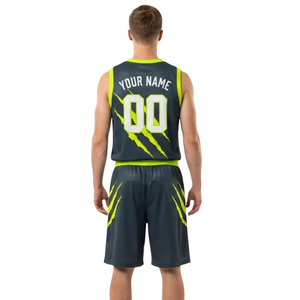 Ensemble uniforme de basket-ball personnalisé pour hommes, maillot sans manches, rayures diagonales, nom et numéro imprimés, short assorti, 100% Polyester - Product Image 2
