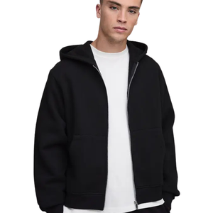Custom Men Boxy Full <b>Zip</b> Hoodie Heavyweight Cotton Blend Drop Shoulder Streetwear OEM ODM Clothing Manufacturer - Product Image 1