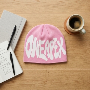 Custom Pink Knit Beanie Hat White Custom Logo Ribbed <b>Winter</b> <b>Cap</b> Unisex Streetwear Fashion Headwear Wholesale OEM Manufacturer - Product Image 4