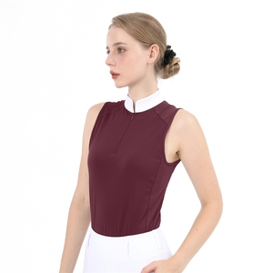 Women's Burgundy Sleeveless Tank <b>Top</b> With Mandarin Collar Knitted Spandex Polyester Breathable Minimalist professional courtwear - Product Image 1